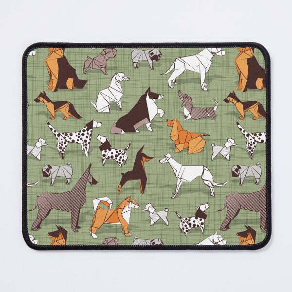 Item preview, Origami doggie friends II // sage green linen texture background paper dogs designed and sold by SelmaCardoso.