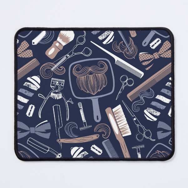 Item preview, Shear shave shine // midnight blue background brown white and blue vintage barber shop tools designed and sold by SelmaCardoso.