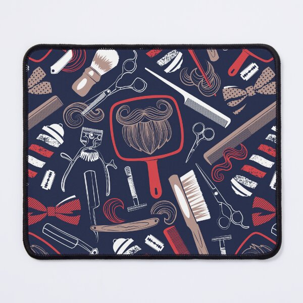 Item preview, Shear shave shine // midnight blue background red white and brown vintage barber shop tools designed and sold by SelmaCardoso.