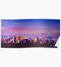 Denver Colorado Skyline mit leuchtenden Rocky Mountains Poster