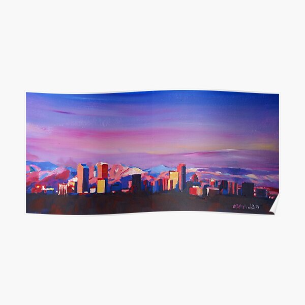 Denver Colorado Skyline With Luminous Rocky Mountains Poster