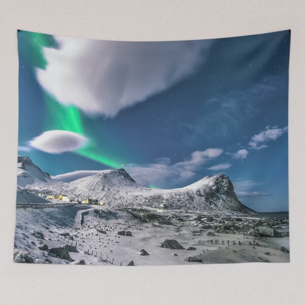 Item preview, Northern lights winter snow mountain designed and sold by CervantesArte20.