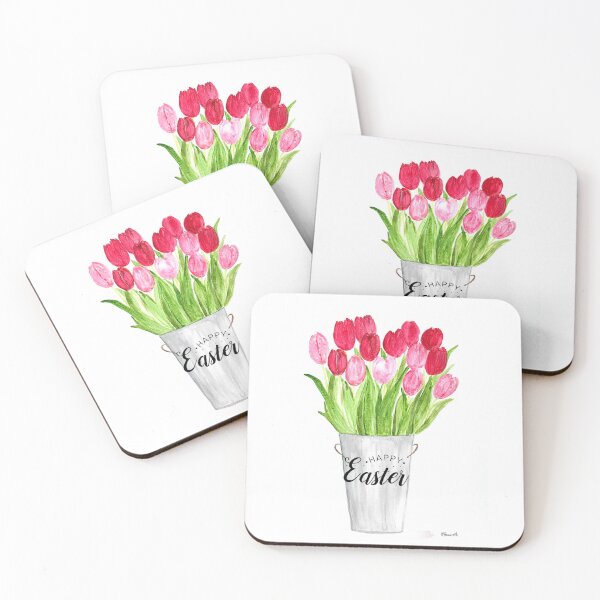 Item preview, Happy Easter Watercolor Red Pink Tulips Bouquet designed and sold by Monika Howarth.
