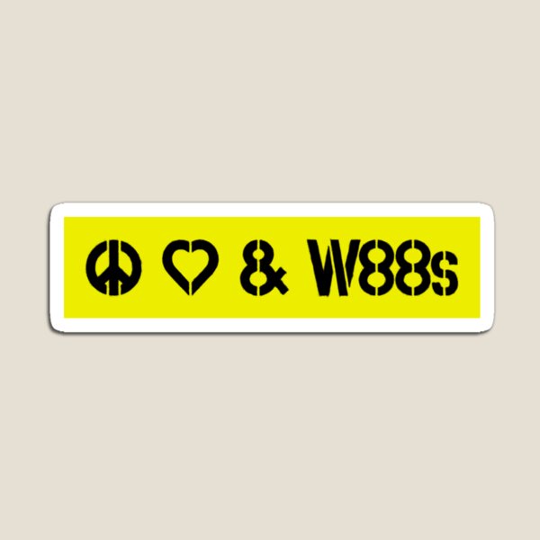Artikel-Vorschau von Peace, Love und W88s Aufkleber (Gelb), designt und verkauft von figgy19.