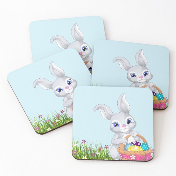 Item preview, Easter Bunny with Basket full of Colourful Eggs. In field of flowers designed and sold by S Quinn.
