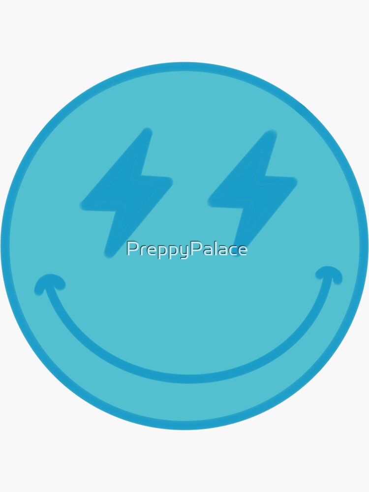 "Blue Lightning Bolt Smiley Face" Sticker by PreppyPalace Redbubble