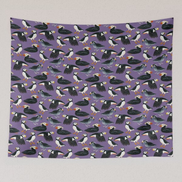 Item preview, Gouache Purple Puffins Pattern designed and sold by paintedpansy.