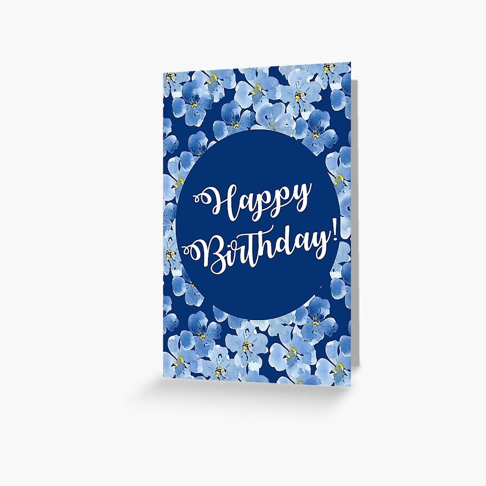 Blue Flowers & Swirls Pretty Personalised Birthday Greetings Card 