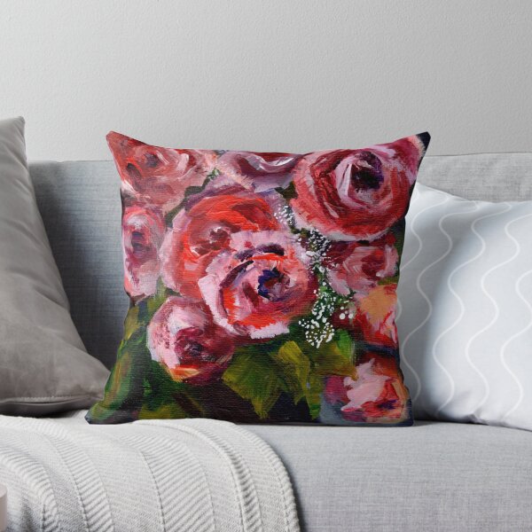 Rosebuds in Vase Throw Pillow