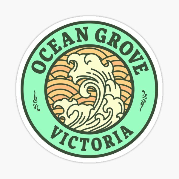 Item preview, Ocean Grove Waves Retro Badge designed and sold by modeoftravel.