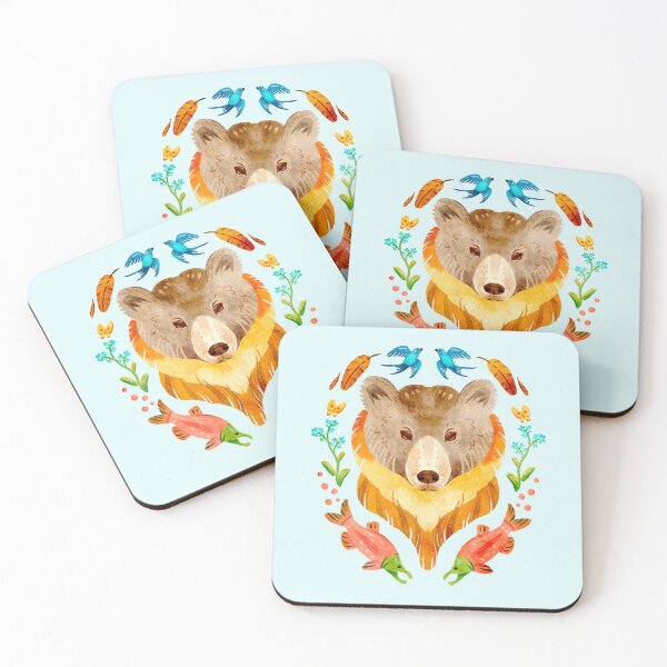Item preview, Pretty Grizzly Bear and Salmon Gouache designed and sold by narwhalwall.