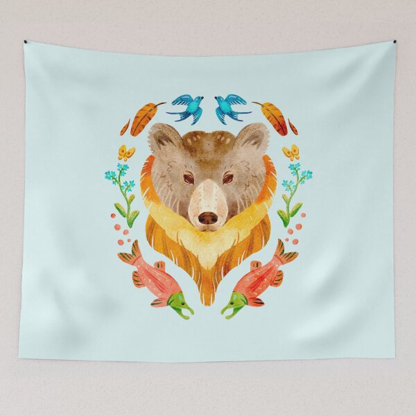 Item preview, Pretty Grizzly Bear and Salmon Gouache designed and sold by narwhalwall.