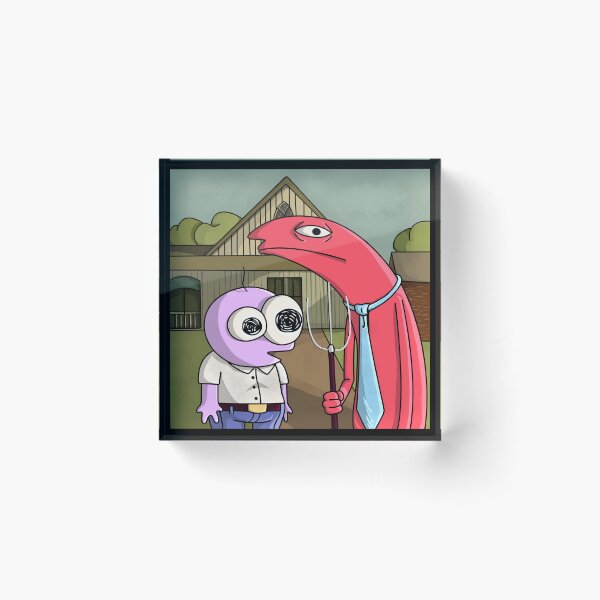 Item preview, SMILING FRIENDS - Wild Pim and Alan  American Gothic style, Alan, bliblie, Grim, Gleb or Glep(author's art) designed and sold by mrGoodwin90.
