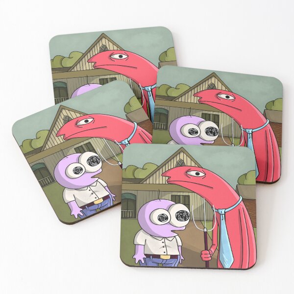 Item preview, SMILING FRIENDS - Wild Pim and Alan  American Gothic style, Alan, bliblie, Grim, Gleb or Glep(author's art) designed and sold by mrGoodwin90.