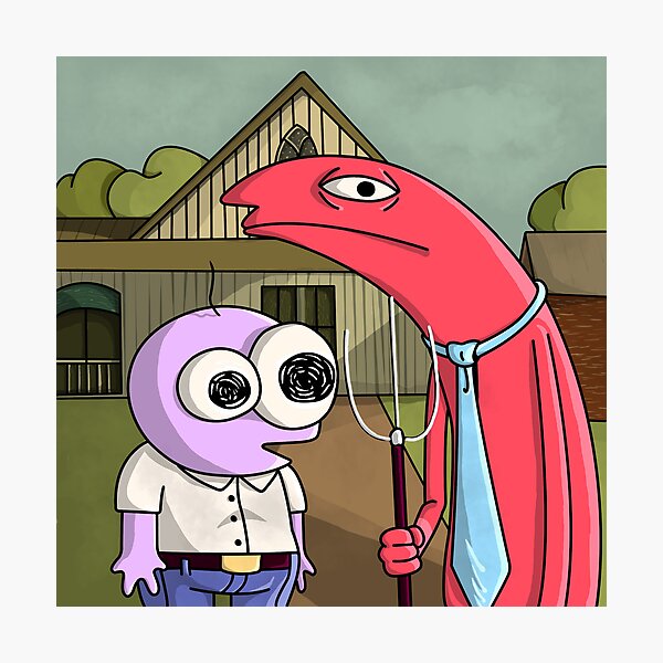 Item preview, SMILING FRIENDS - Wild Pim and Alan  American Gothic style, Alan, bliblie, Grim, Gleb or Glep(author's art) designed and sold by mrGoodwin90.