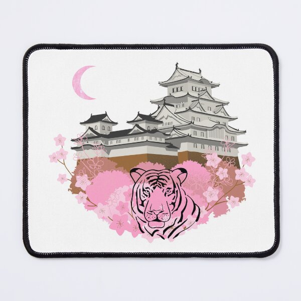 Item preview, China Temple with Pink Cherry Blossom, Moon, and White Tiger designed and sold by SMillustrations.
