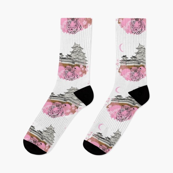 Item preview, China Temple with Pink Cherry Blossom, Moon, and White Tiger designed and sold by SMillustrations.