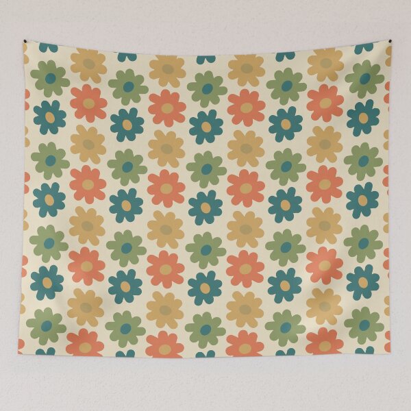 Item preview, Blomma, Groovy Vintage Flower Pattern in Retro Color Style designed and sold by BesanoStyle.