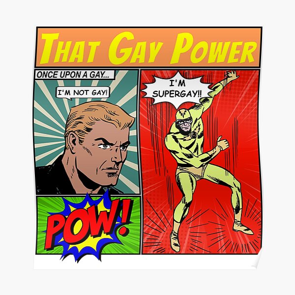 Super Gay, Vintage & Retro Gay Men Comic Superhero Meme  Poster