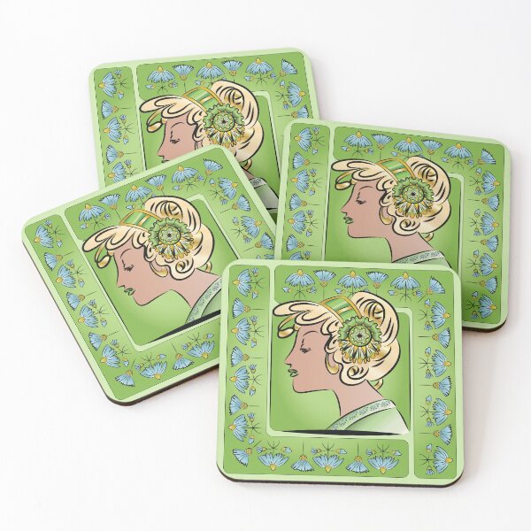 Artikelvorschau, Jugendstil - Frauenportrait in grün mit Gänseblümchen entworfen und verkauft von FunnyChameleon.