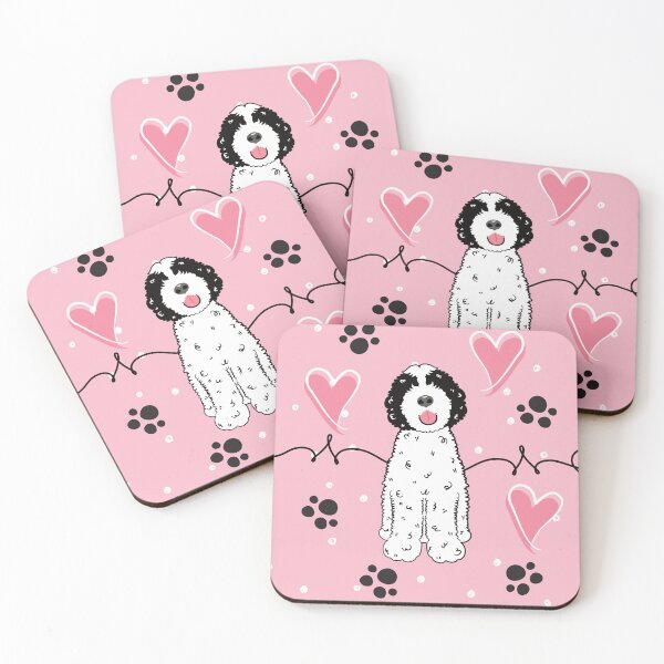 Item preview, Love Black White Portuguese Water Dog - Pink Background designed and sold by Lulupainting.