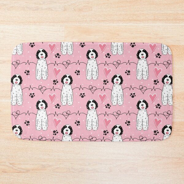 Item preview, Love Black White Portuguese Water Dog - Pink Background designed and sold by Lulupainting.