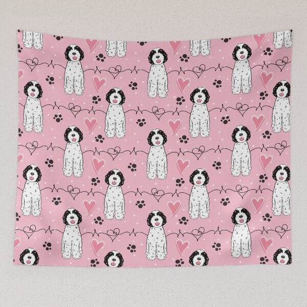 Item preview, Love Black White Portuguese Water Dog - Pink Background designed and sold by Lulupainting.