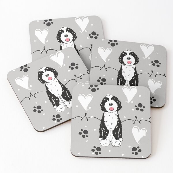 Item preview, Love Black White Portuguese Water Dog - Gray Background designed and sold by Lulupainting.