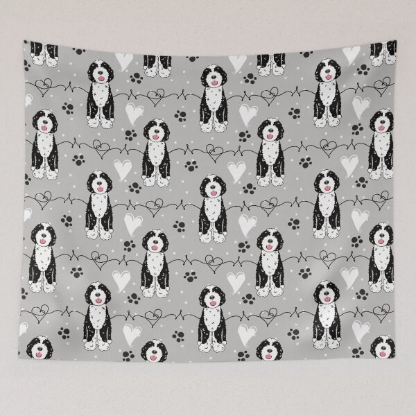 Item preview, Love Black White Portuguese Water Dog - Gray Background designed and sold by Lulupainting.