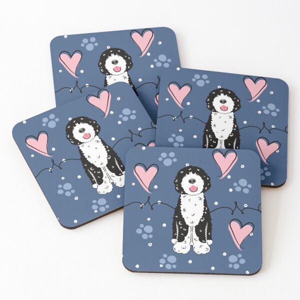 Item preview, Love Black White Portuguese Water Dog - Navy Background designed and sold by Lulupainting.