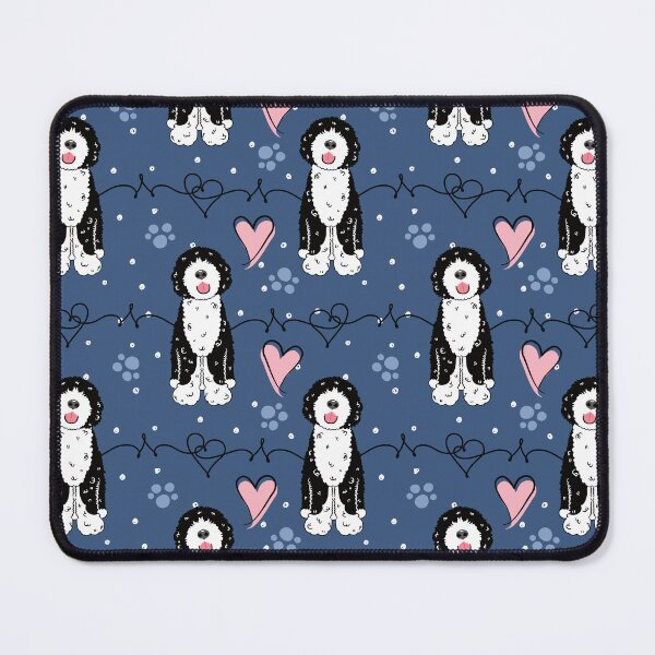 Item preview, Love Black White Portuguese Water Dog - Navy Background designed and sold by Lulupainting.