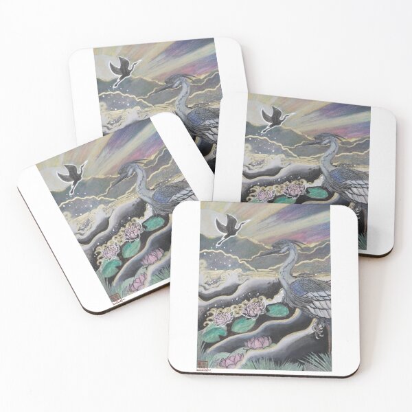 Item preview, Lift off Blue herons at dawn traditional style mixed media painting designed and sold by XhefOhmArts.