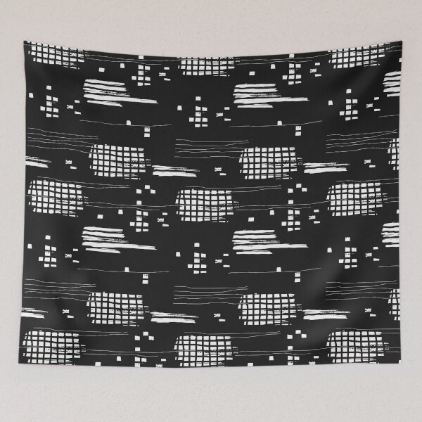 Item preview, White abstract brush stroke line and dot pattern designed and sold by Nesdigiart.