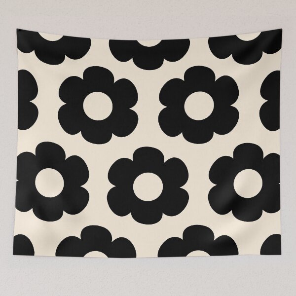 Item preview, Such Cute Flowers Retro Floral Pattern in Black and Almond Cream designed and sold by kierkegaard.