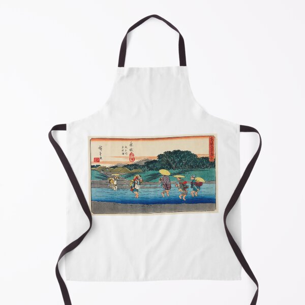 Item preview, Japanese travellers crossing a stream - Traditional Japanese Landscape Ukiyo e style designed and sold by FrostMintStudio.