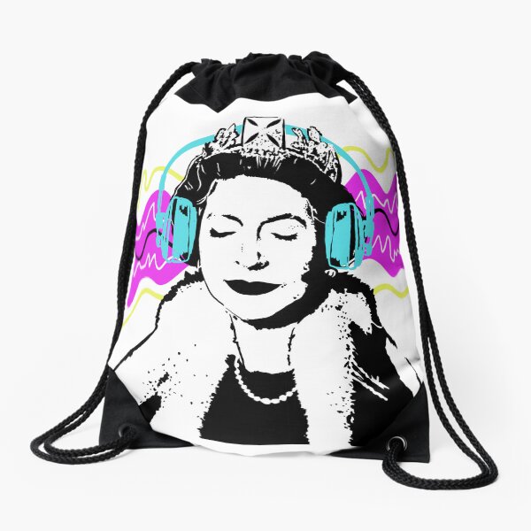 Item preview, Queen Elisabeth listening rock music with headphones pop art style designed and sold by BandyInk.