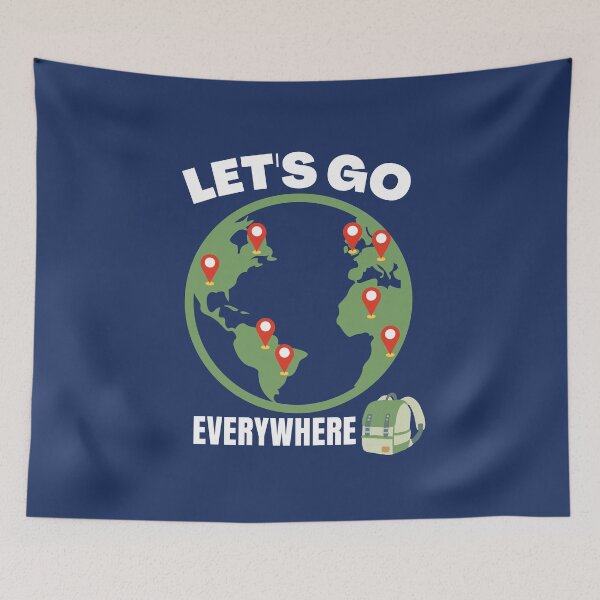 Item preview, Let's Go Everywhere, World with pins and backpack. designed and sold by Coralgb.