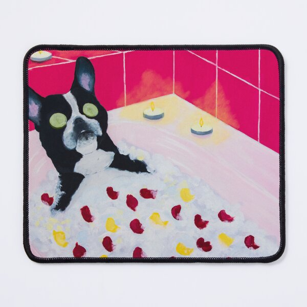 Item preview, Funny French bulldog enjoying bubble bath with candles designed and sold by hamlynburns.