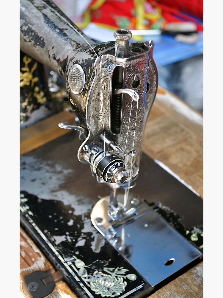 "Antique sewing machine and thread photo in Bangkok, Thailand" Poster