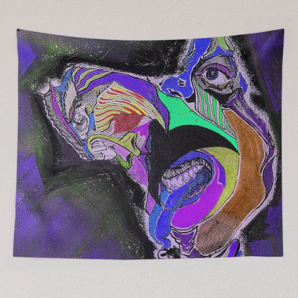 Item preview, Abstract face, two face, animated half face, colorful face, eye in the machine, purple face designed and sold by Nostrathomas66.