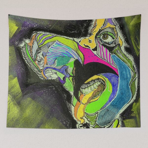 Item preview,  Abstract face, two face, animated half face, colorful face, eye in the machine, green face designed and sold by Nostrathomas66.