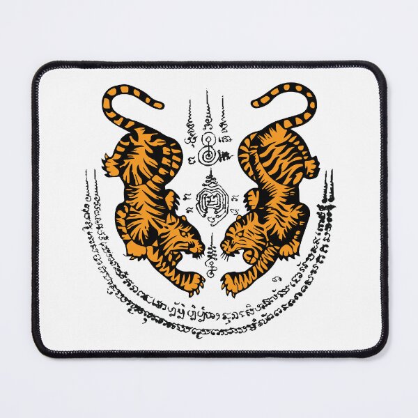 Item preview, sak yant, muay thai tattoo double tiger, twin tiger on white designed and sold by NineJuly.