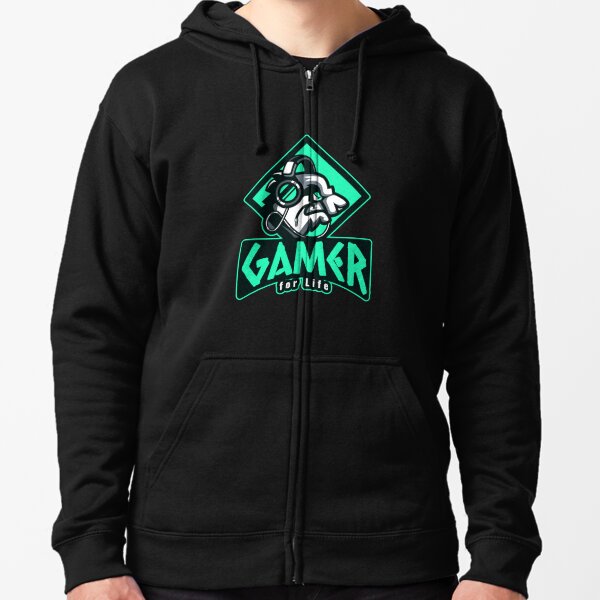 Gamer for Life with Panda wearing Headphone Zipped Hoodie