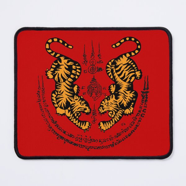 Item preview, sak yant, muay thai tattoo double tiger, twin tiger on red designed and sold by NineJuly.