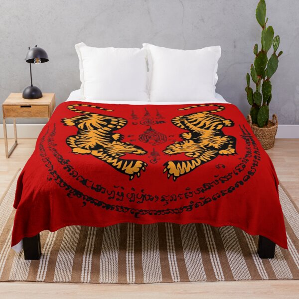 Item preview, sak yant, muay thai tattoo double tiger, twin tiger on red designed and sold by NineJuly.