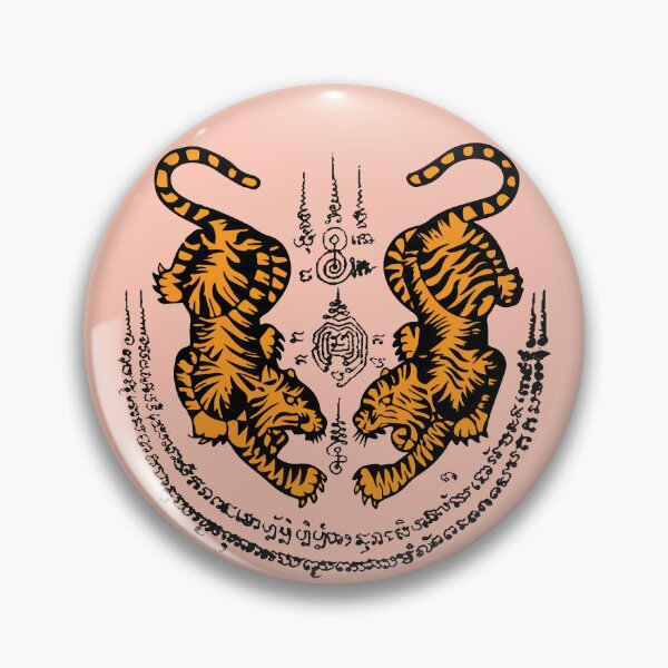 Artikelvorschau, Sak Yant, Muay Thai Tattoo Doppeltiger, Zwillingstiger auf Pfirsich entworfen und verkauft von NineJuly.