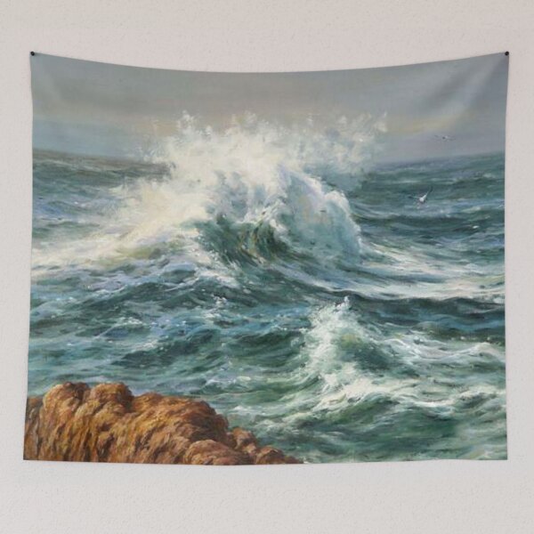 Item preview, Powerful Wave Crashing Against Majestic Cliff designed and sold by SweetMySpot.