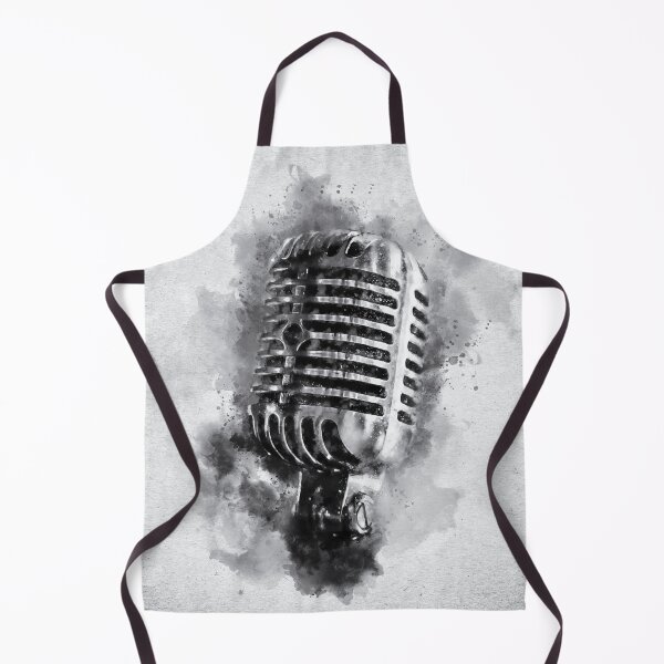 Item preview, Old Vintage Chrome Microphone in Black and White Watercolor designed and sold by Andreea Eva Herczegh.