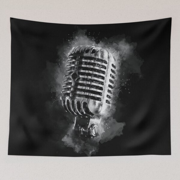 Item preview, Old Vintage Chrome Microphone in Black and White Watercolor designed and sold by Andreea Eva Herczegh.