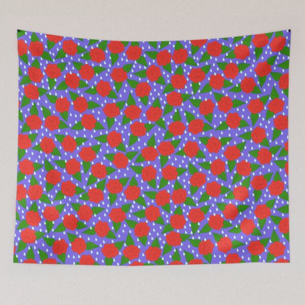 Item preview, Raindrops and Roses - Red on Blue designed and sold by MerryMakewell.